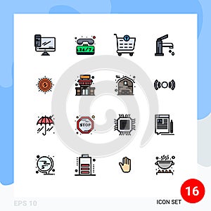 Set of 16 Modern UI Icons Symbols Signs for money, faucet, time, cleaning, bath