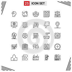 Set of 25 Modern UI Icons Symbols Signs for report, page, weather, document, handcare photo