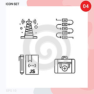 Set of 4 Modern UI Icons Symbols Signs for signal, develop, satellite, virtuoso, programming photo