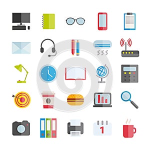 Set of modern vector flat workspace icons for web design