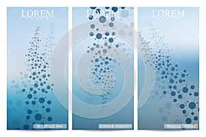 Set of modern vector flyers. Abstract background with molecule structure DNA and neurons. Medicine, science, technology