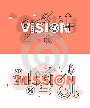 Set of modern vector illustration concepts of words vision and mission