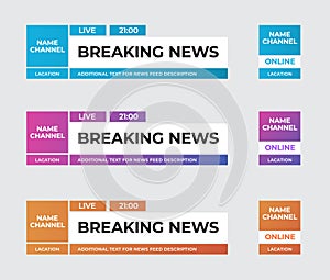 Set of modern vector lower third screen for titles and captions