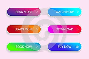Set of modern vivid buttons. Grident button of submit, download for app. vector photo