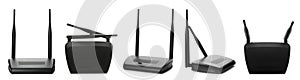 Set with modern Wi-Fi routers on white background. Banner design