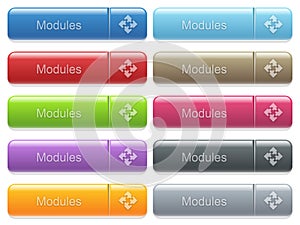 Set of modules glossy color captioned menu buttons