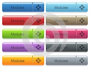 Set of modules glossy color captioned menu buttons