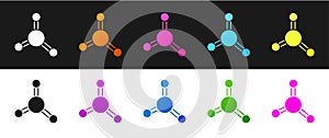 Set Molecule icon isolated on black and white background. Structure of molecules in chemistry, science teachers