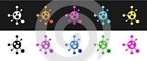 Set Molecule icon isolated on black and white background. Structure of molecules in chemistry, science teachers