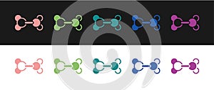 Set Molecule icon isolated on black and white background. Structure of molecules in chemistry, science teachers