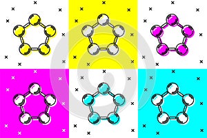 Set Molecule icon isolated on color background. Structure of molecules in chemistry, science teachers innovative