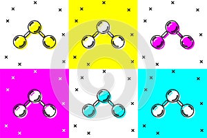 Set Molecule icon isolated on color background. Structure of molecules in chemistry, science teachers innovative