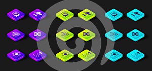 Set Molecule, Test tube, Atom, Processor CPU, Telescope and icon. Vector