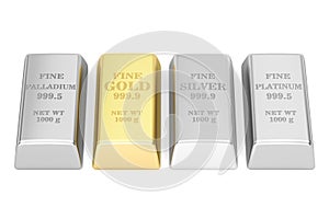 Set of monetary metals ingots, 3D rendering