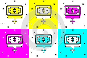 Set Money growth woman icon isolated on color background. Income concept. Business growth. Investing, savings and