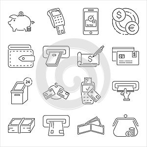 Set of money related vector line icons