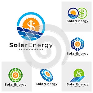 Set of Money Solar logo vector template, Creative Solar panel energy logo design concepts