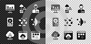 Set Monitor with graph chart, Cloud technology data transfer, Analyst engineer, computing lock, Failed access cloud