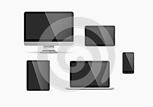 Set of monitor, tablet pc,smart phone and laptop. Vector illustration.