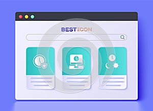 Set Monitor time, Clock with shield and Day and night icon. Vector