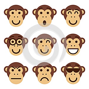 Set of monkey emoticons. Funny monkey show different emotions.