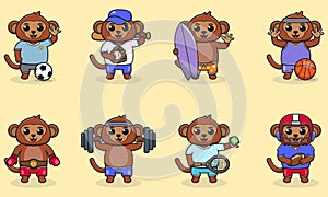 Set of Monkey wearing uniform Sport set