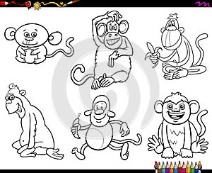 Set of monkeys animal characters coloring book