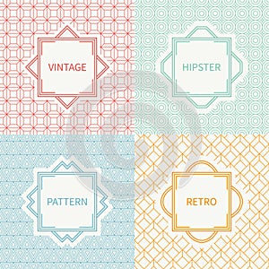 Set of mono line polygon hipster seamless pattern