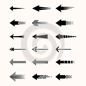 Set of monochrome arrows with different styles