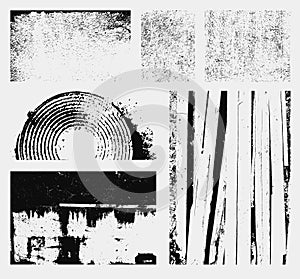 Set of monochrome black and white abstract vector grunge textures.