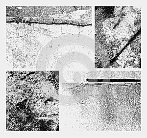 Set of monochrome black and white abstract vector grunge textures.