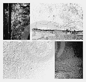 Set of monochrome black and white abstract vector grunge textures.