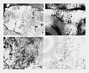 Set of monochrome black and white abstract vector grunge textures.