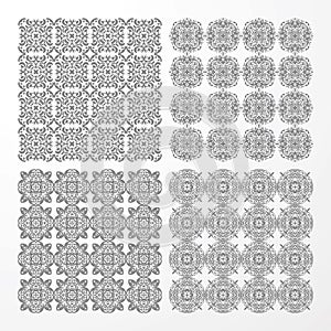 Set monochrome geometrical seamless patterns.