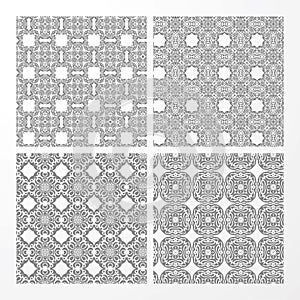 Set monochrome geometrical seamless patterns.