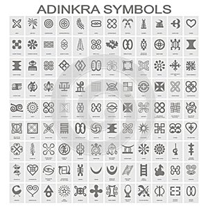 Set of monochrome icons with adinkra symbols