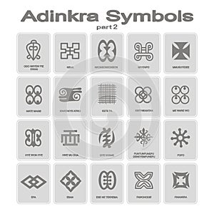 Set of monochrome icons with adinkra symbols