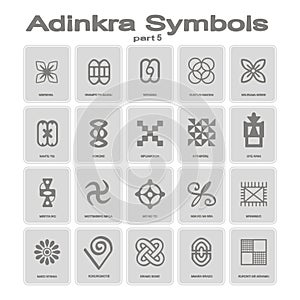 Set of monochrome icons with adinkra symbols
