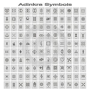 set of monochrome icons with adinkra symbols