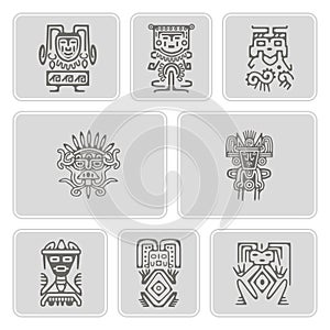 Set of monochrome icons with American Indians relics dingbats character (part 3)