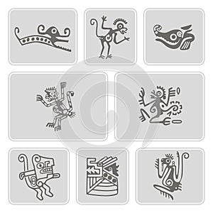Set of monochrome icons with American Indians relics dingbats character (part 5)