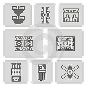 Set of monochrome icons with American Indians relics dingbats characters (part 10)