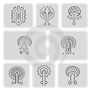 Set of monochrome icons with American Indians relics dingbats characters (part 11)