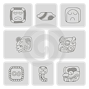 Set of monochrome icons with American Indians relics dingbats characters (part 12)