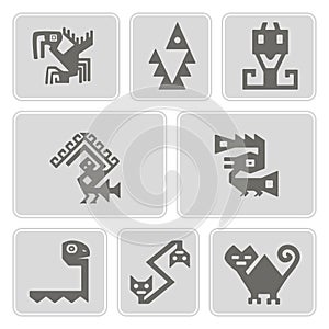 Set of monochrome icons with American Indians relics dingbats characters (part 9)