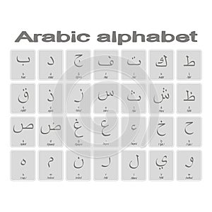 Set of monochrome icons with Arabic alphabet