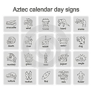 Set of monochrome icons with Aztec calendar Day signs