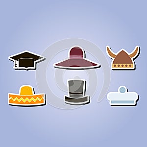 Set of monochrome icons with different hats