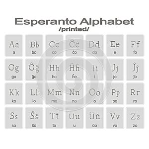 Set of monochrome icons with esperanto alphabet