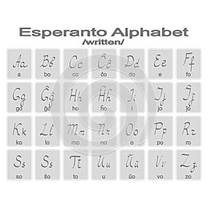 Set of monochrome icons with esperanto alphabet